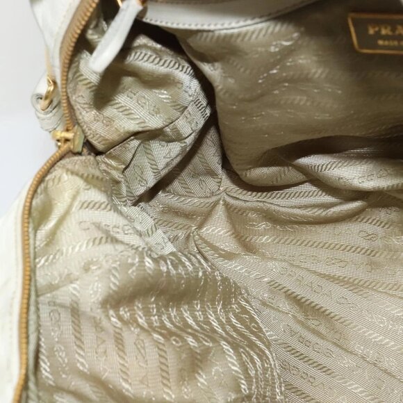 PRADA Hand Bag Leather 2way White Gold Auth gh676 - Picture 12 of 16